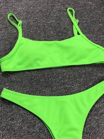 Swimwear- Women's Textured Swimwear with High-Cut Bikini & Sporty Bra- - IndioGear.com