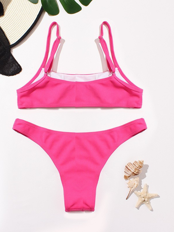 Swimwear- Women's Textured Swimwear with High-Cut Bikini & Sporty Bra- - IndioGear.com