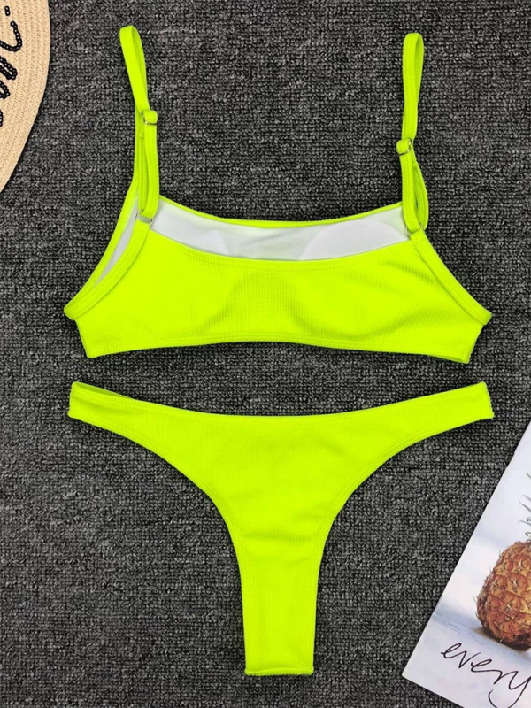 Swimwear- Women's Textured Swimwear with High-Cut Bikini & Sporty Bra- - IndioGear.com