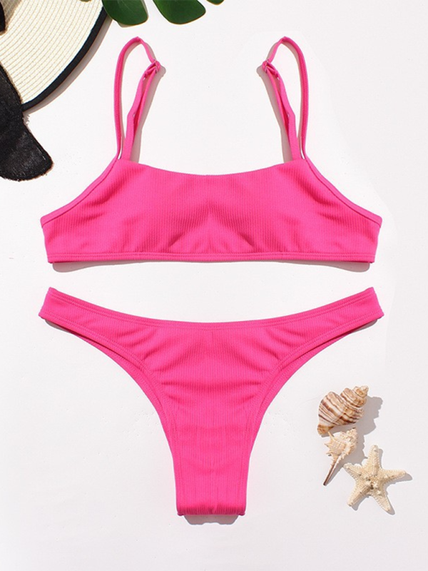 Swimwear- Women's Textured Swimwear with High-Cut Bikini & Sporty Bra- - IndioGear.com