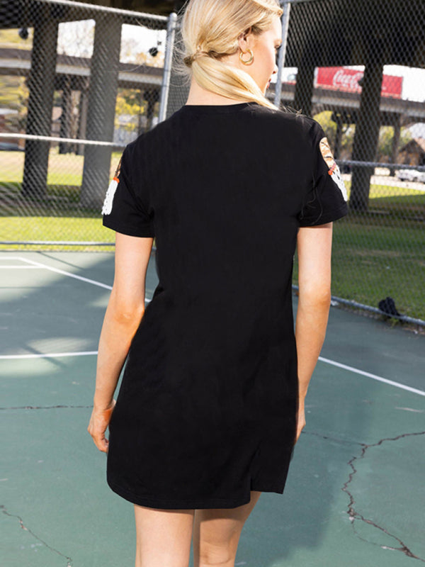 T-Shirt Dresses- Casual Basketball-Themed Dress- - IndioGear.com