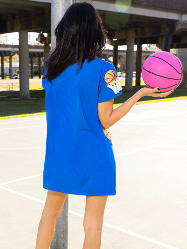 T-Shirt Dresses- Casual Basketball-Themed Dress- - IndioGear.com