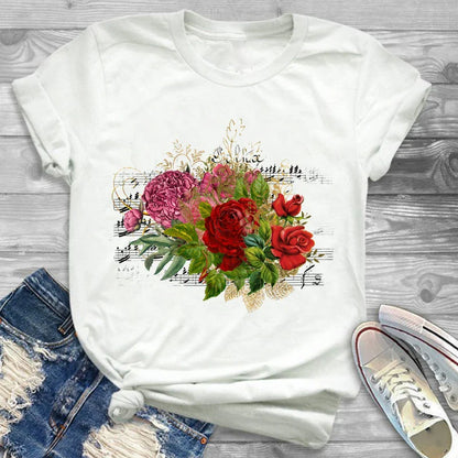 T-Shirts- Charming Floral Bouquet Print Tee Collection- - IndioGear.com