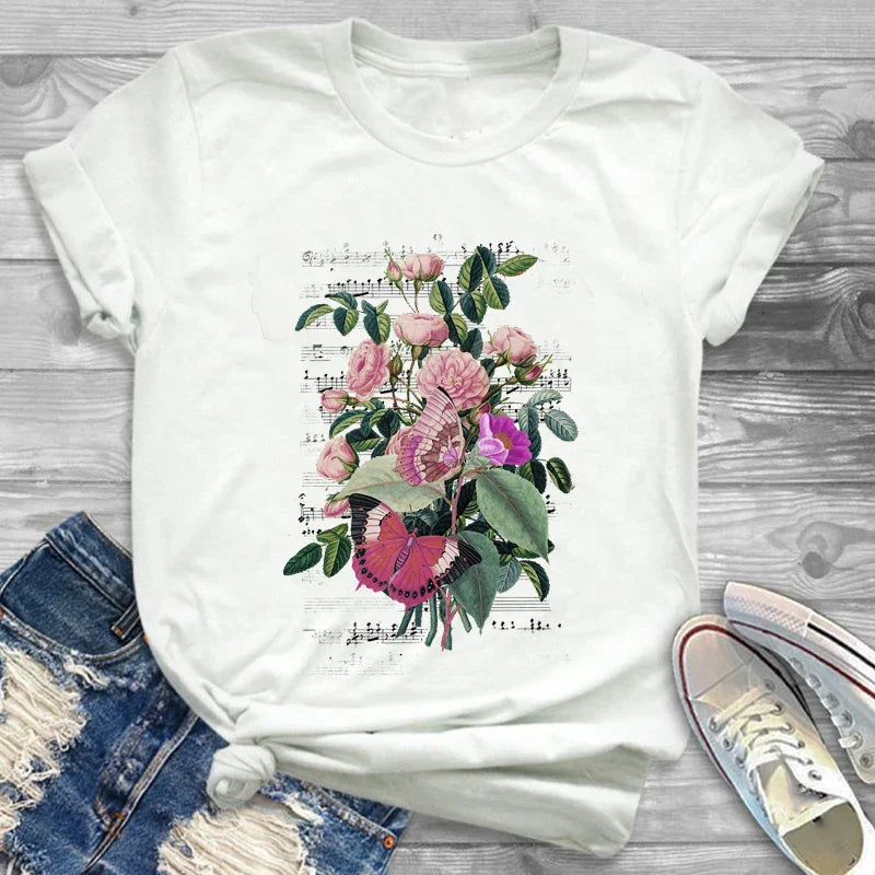 T-Shirts- Charming Floral Bouquet Print Tee Collection- - IndioGear.com