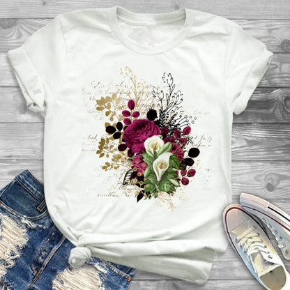 T-Shirts- Charming Floral Bouquet Print Tee Collection- - IndioGear.com