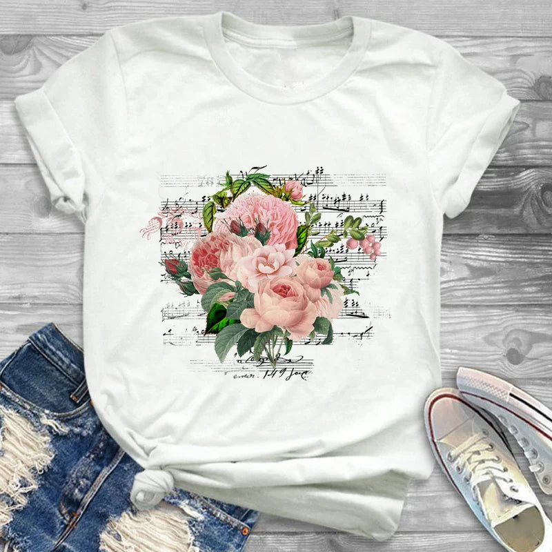 T-Shirts- Charming Floral Bouquet Print Tee Collection- - IndioGear.com