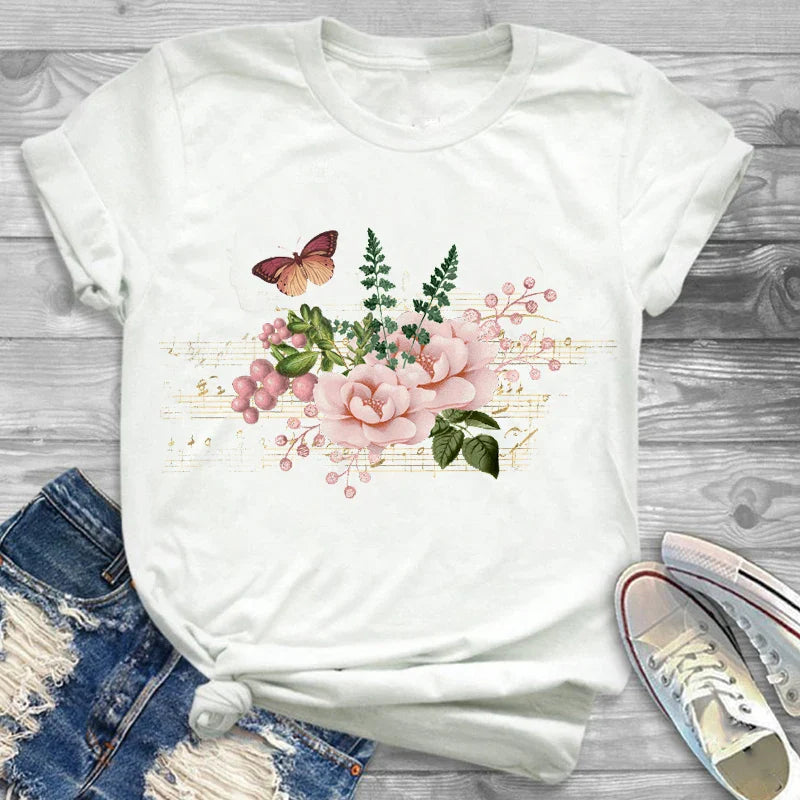 T-Shirts- Charming Floral Bouquet Print Tee Collection- - IndioGear.com