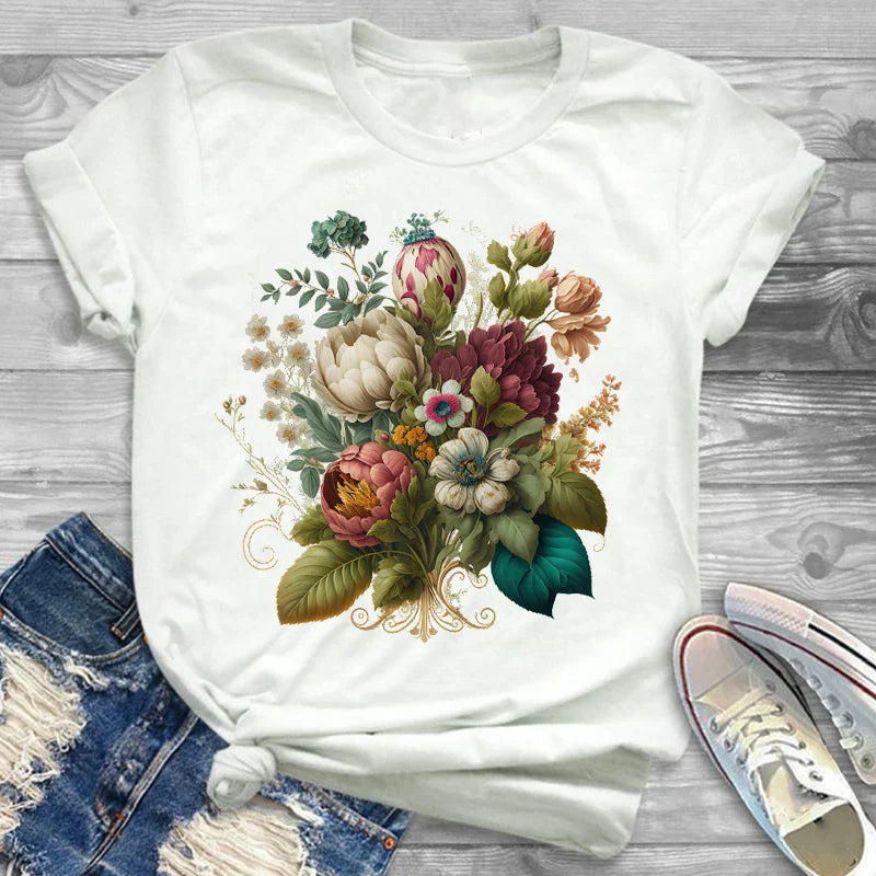 T-Shirts- Charming Floral Bouquet Print Tee Collection- Pattern23- IndioGear.com