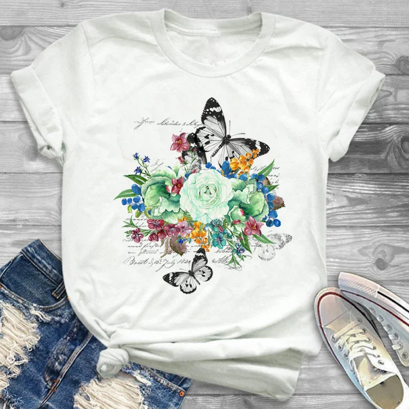 T-Shirts- Charming Floral Bouquet Print Tee Collection- - IndioGear.com