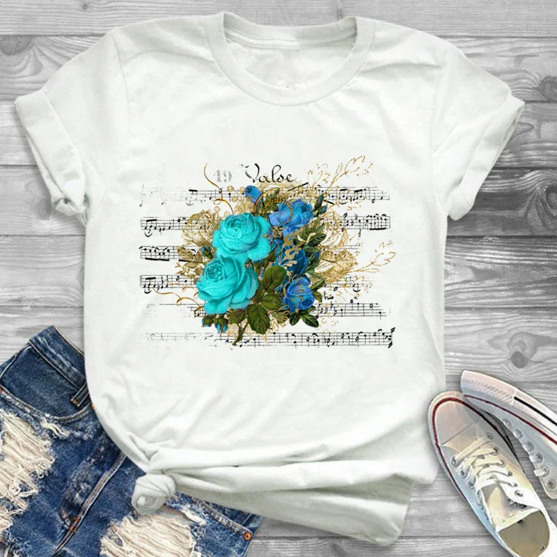 T-Shirts- Charming Floral Bouquet Print Tee Collection- - IndioGear.com