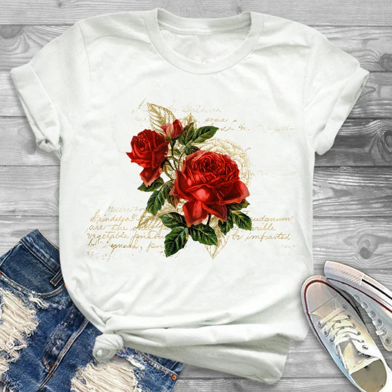 T-Shirts- Charming Floral Bouquet Print Tee Collection- Pattern20- IndioGear.com