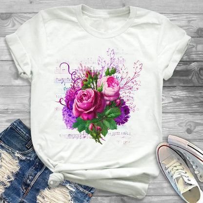 T-Shirts- Charming Floral Bouquet Print Tee Collection- - IndioGear.com