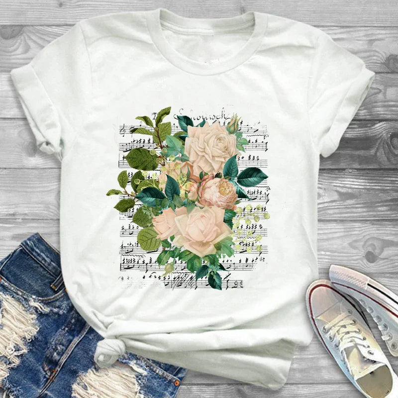 T-Shirts- Charming Floral Bouquet Print Tee Collection- - IndioGear.com