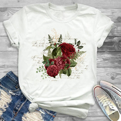 T-Shirts- Charming Floral Bouquet Print Tee Collection- - IndioGear.com