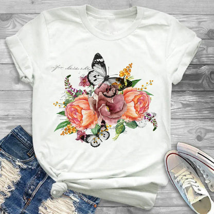 T-Shirts- Charming Floral Bouquet Print Tee Collection- - IndioGear.com