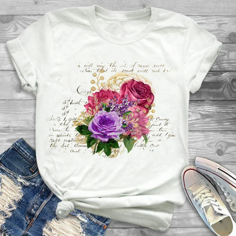 T-Shirts- Charming Floral Bouquet Print Tee Collection- - IndioGear.com