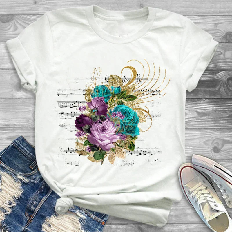 T-Shirts- Charming Floral Bouquet Print Tee Collection- Pattern6- IndioGear.com