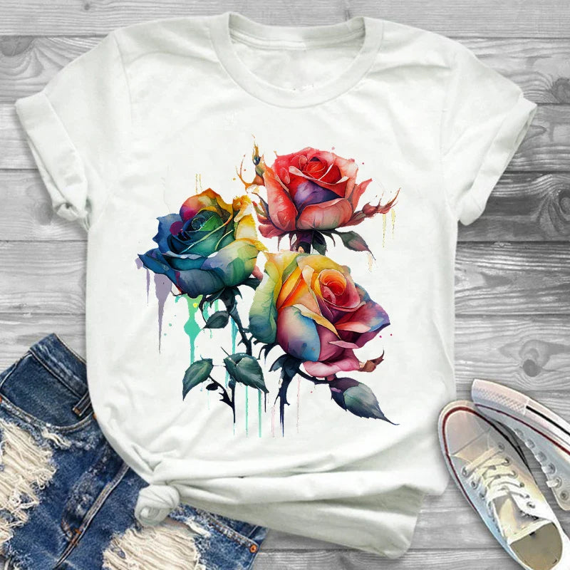 T-Shirts- Charming Floral Bouquet Print Tee Collection- - IndioGear.com