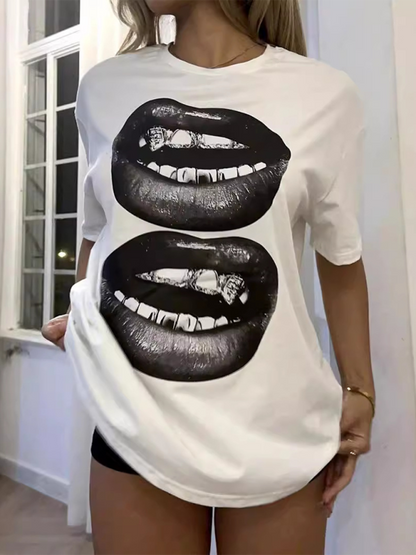 T-Shirts- Dramatic Lips Graphic Tee - Artistic T-Shirt- - IndioGear.com