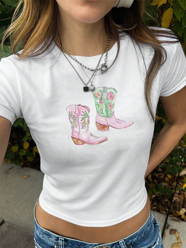 T-Shirts- Floral Cowboy Boots Tee - Graphic T-Shirt- - IndioGear.com