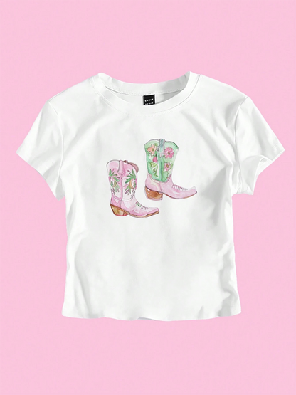 T-Shirts- Floral Cowboy Boots Tee - Graphic T-Shirt- - IndioGear.com