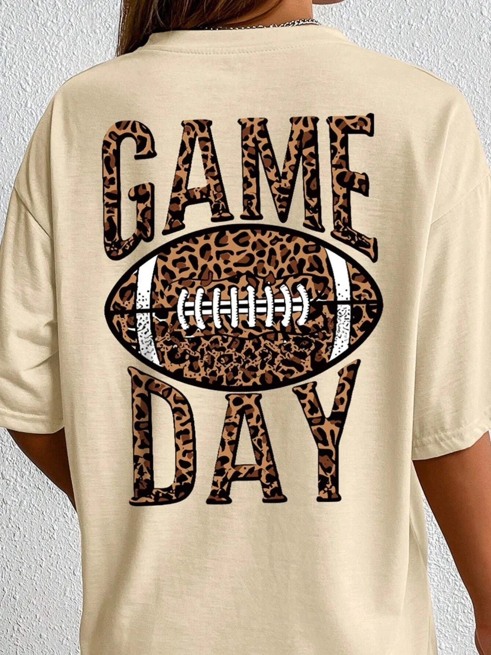 T-Shirts- Game Day Oversized Leopard Football T-Shirt for Women- - IndioGear.com