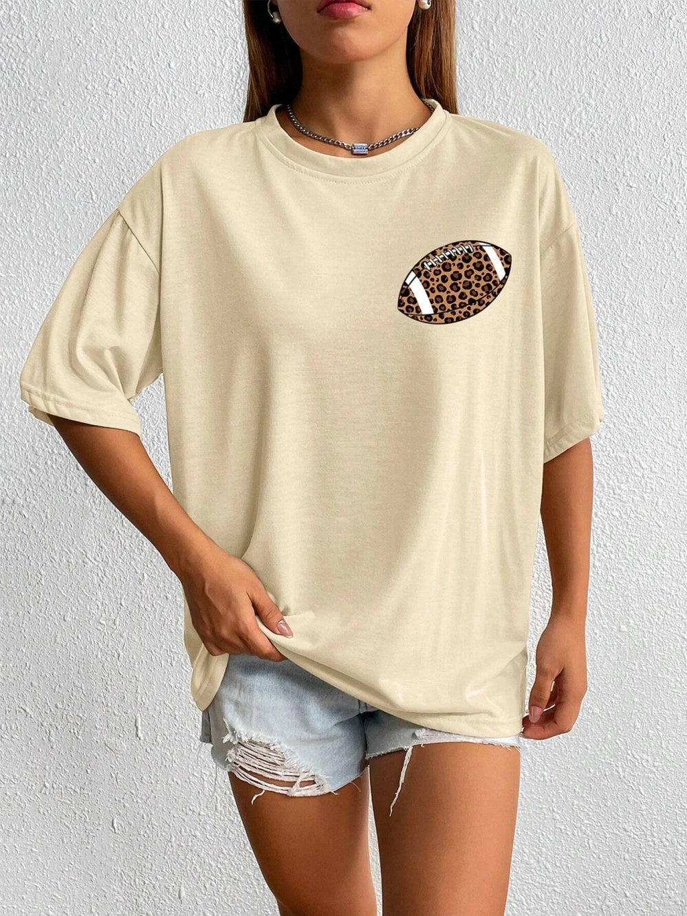 T-Shirts- Game Day Oversized Leopard Football T-Shirt for Women- - IndioGear.com