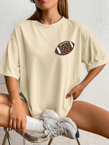 T-Shirts- Game Day Oversized Leopard Football T-Shirt for Women- - IndioGear.com