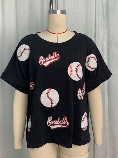 T-Shirts- Grand Slam Style Sequined Baseball T-Shirt for Game Day- - IndioGear.com