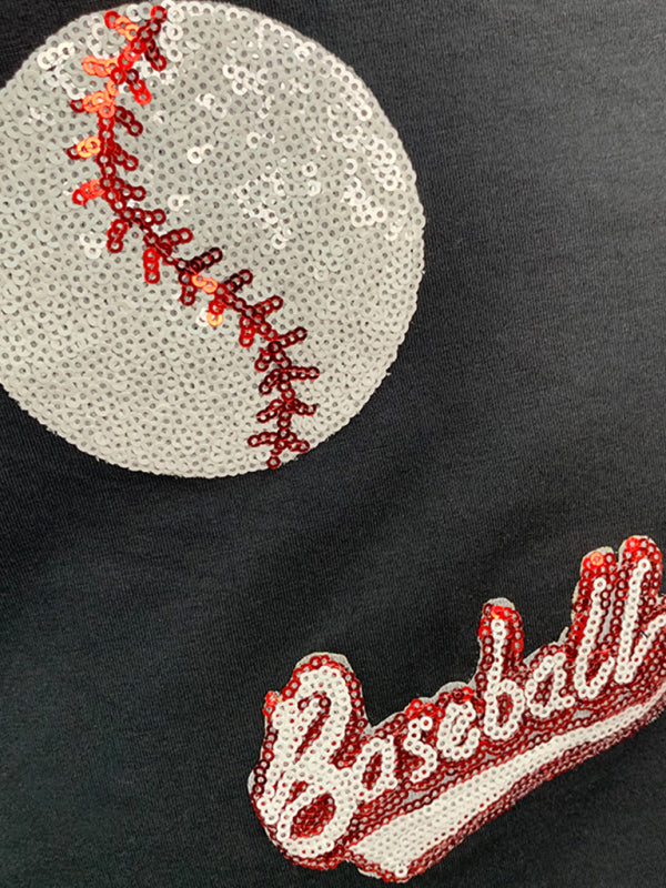 T-Shirts- Grand Slam Style Sequined Baseball T-Shirt for Game Day- - IndioGear.com