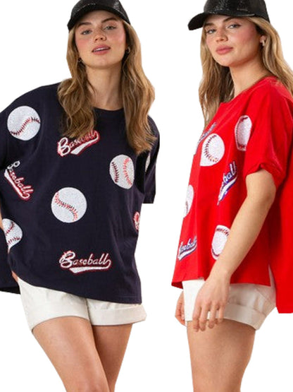 T-Shirts- Grand Slam Style Sequined Baseball T-Shirt for Game Day- - IndioGear.com