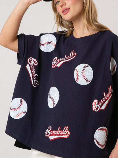 T-Shirts- Grand Slam Style Sequined Baseball T-Shirt for Game Day- - IndioGear.com