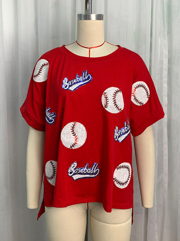 T-Shirts- Grand Slam Style Sequined Baseball T-Shirt for Game Day- - IndioGear.com