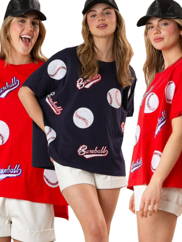 T-Shirts- Grand Slam Style Sequined Baseball T-Shirt for Game Day- - IndioGear.com