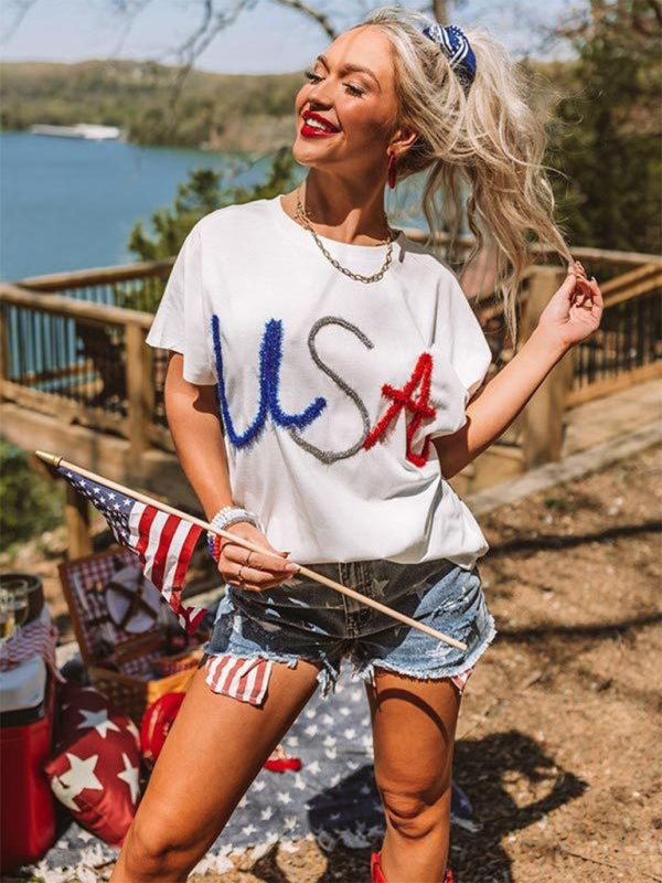 T-Shirts- Star-Spangled Style Loose USA T-Shirt for Festive Celebrations- - IndioGear.com