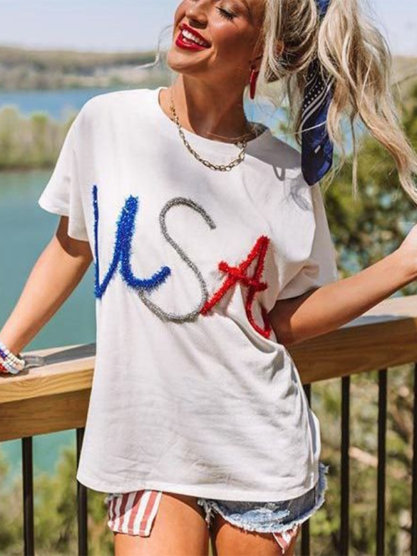 T-Shirts- Star-Spangled Style Loose USA T-Shirt for Festive Celebrations- - IndioGear.com