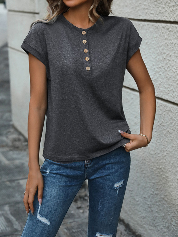 T-Shirts- The Essential Henley T-Shirt for Women- - IndioGear.com