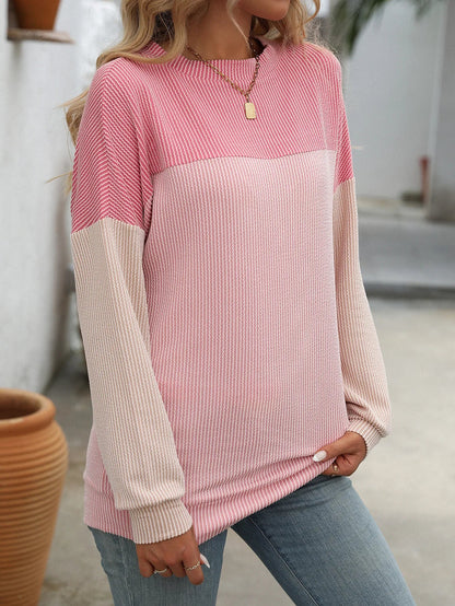 T-Shirts- Women Color-Blocked Casual T-Shirt For Autumn- - IndioGear.com