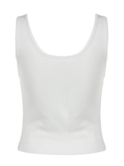 Tank Tops- Casual Ribbed Buttoned Tank Top- - IndioGear Women Clothing