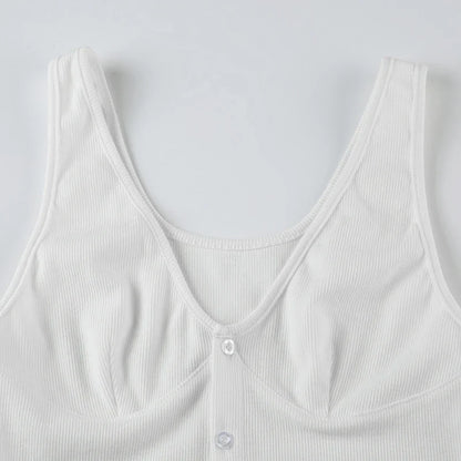 Tank Tops- Casual Ribbed Buttoned Tank Top- - IndioGear Women Clothing