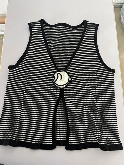 Tank Tops- Striking Striped Knit Crop Top- - IndioGear.com