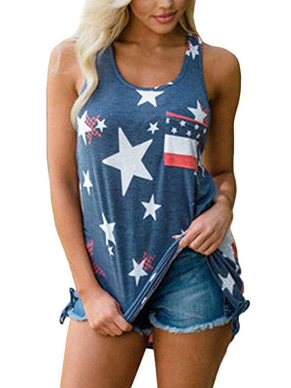 Tank Tops- Women's American Flag Sleeveless Top- - Chuzko Women Clothing