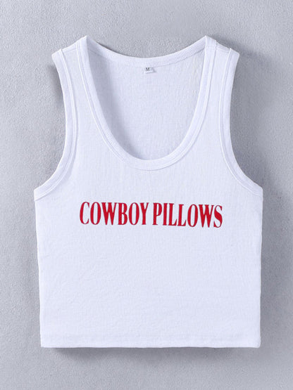 Tank Tops- Women's Cowgirl Pillow Print Tank Top in Cotton- - IndioGear Fashion and Gear