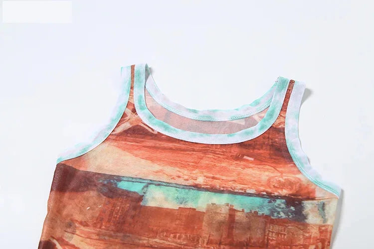 Sleeveless Tank Top Featuring Vintage Sunset Design