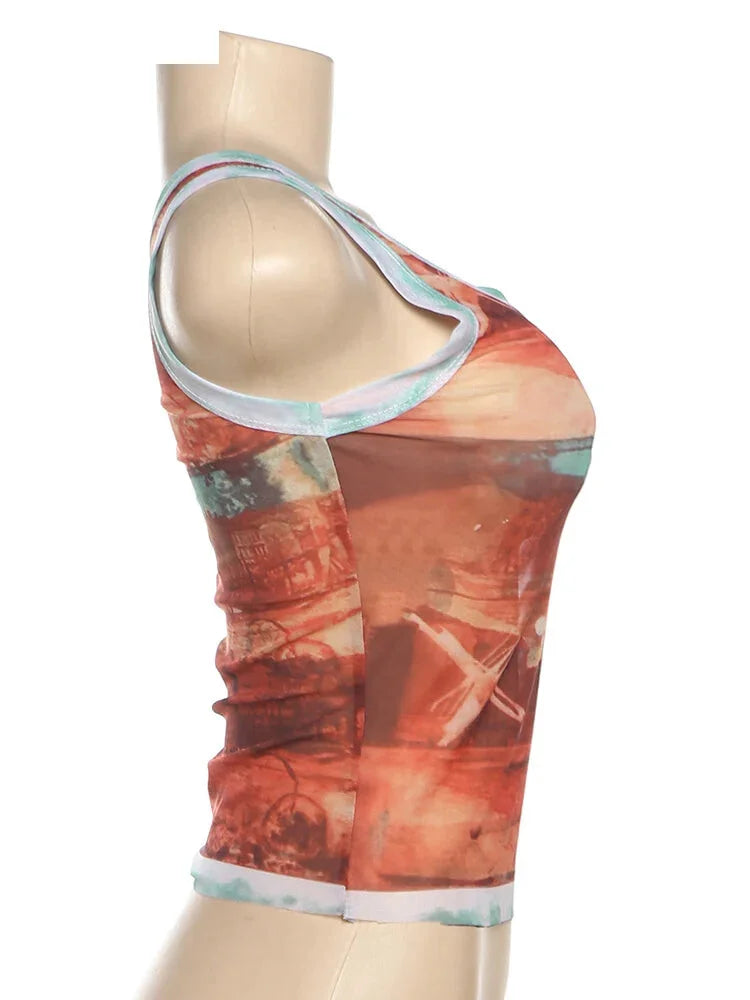 Sleeveless Tank Top Featuring Vintage Sunset Design