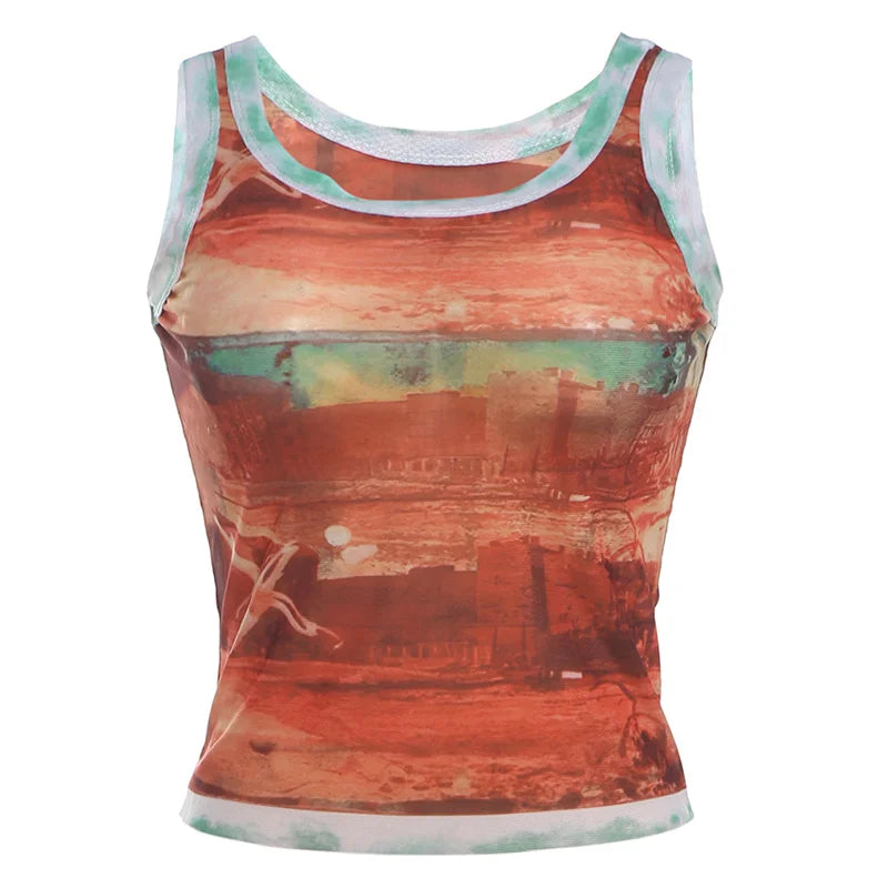 Sleeveless Tank Top Featuring Vintage Sunset Design