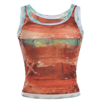 Ärmelloses Tanktop mit Vintage-Sonnenuntergangsdesign