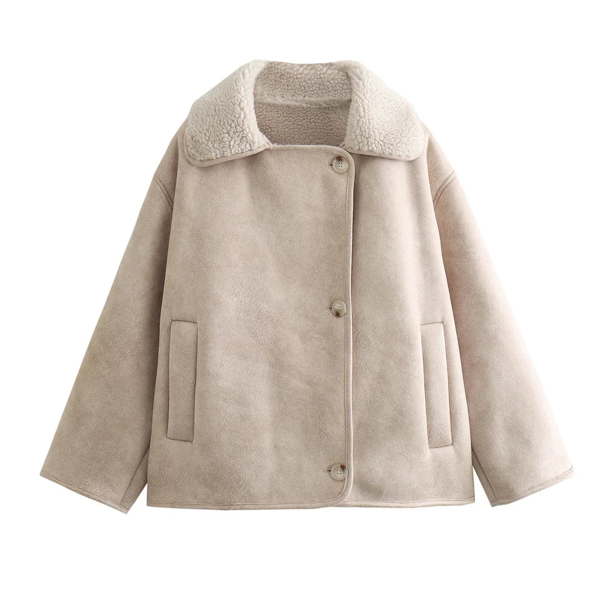 Teddy Jackets- Fall Essential Plush-Collared Winter Jacket- Beige- IndioGear.com