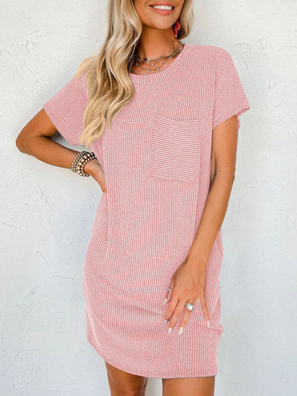 Striped Crew Neck Tee Dress for Women