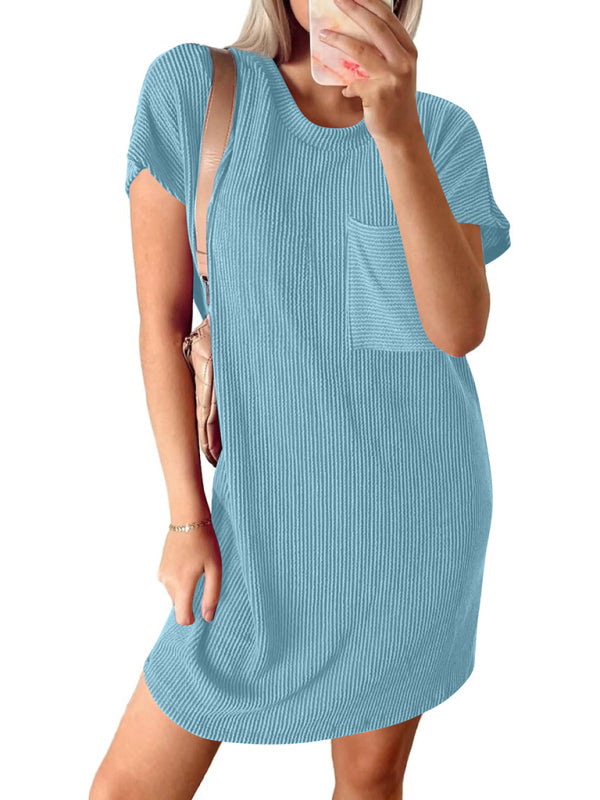 Striped Crew Neck Tee Dress for Women